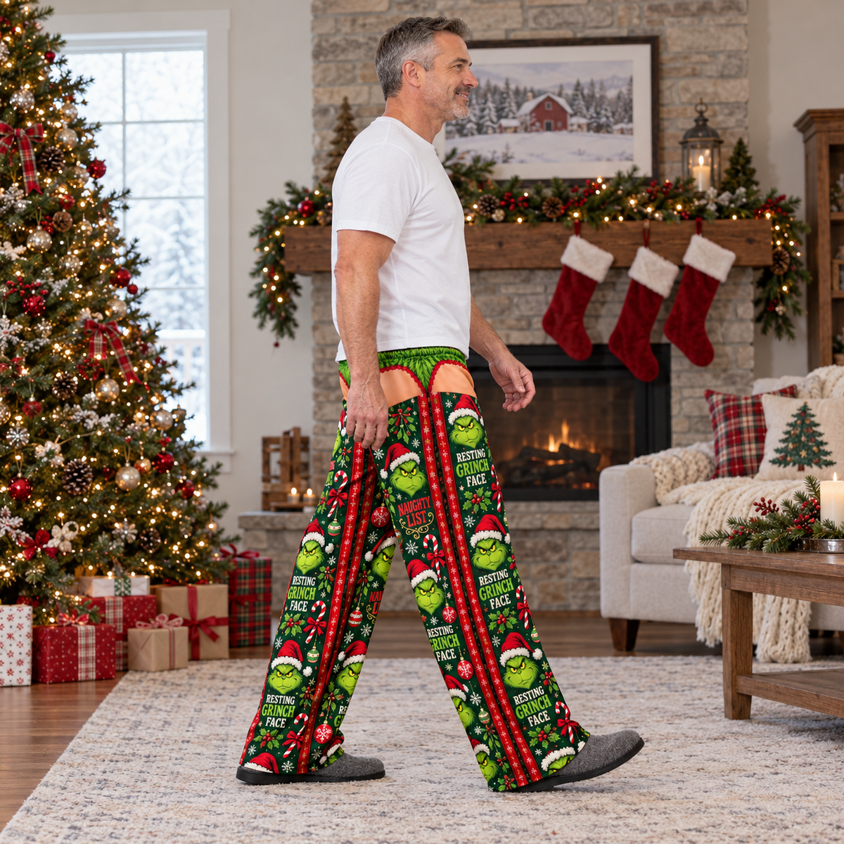 Christmas Pajama Pants Gag Faux Low Rise Novelty Sleep Bottoms