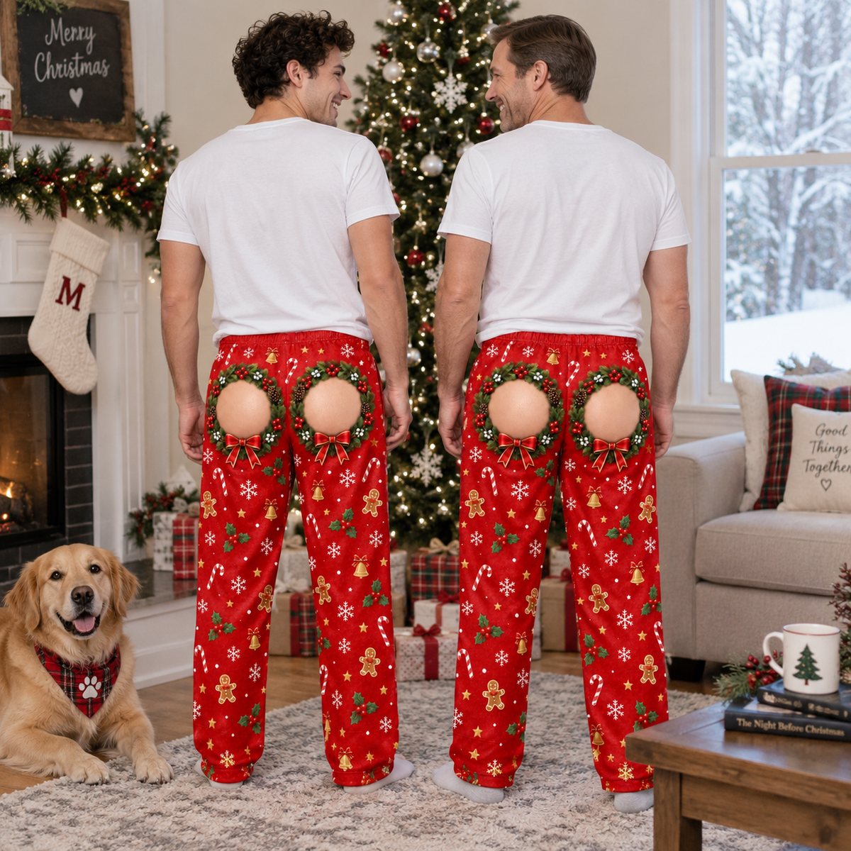 Novelty Christmas Pajama Pants Holiday Wreath Gag Print Lounge Bottoms