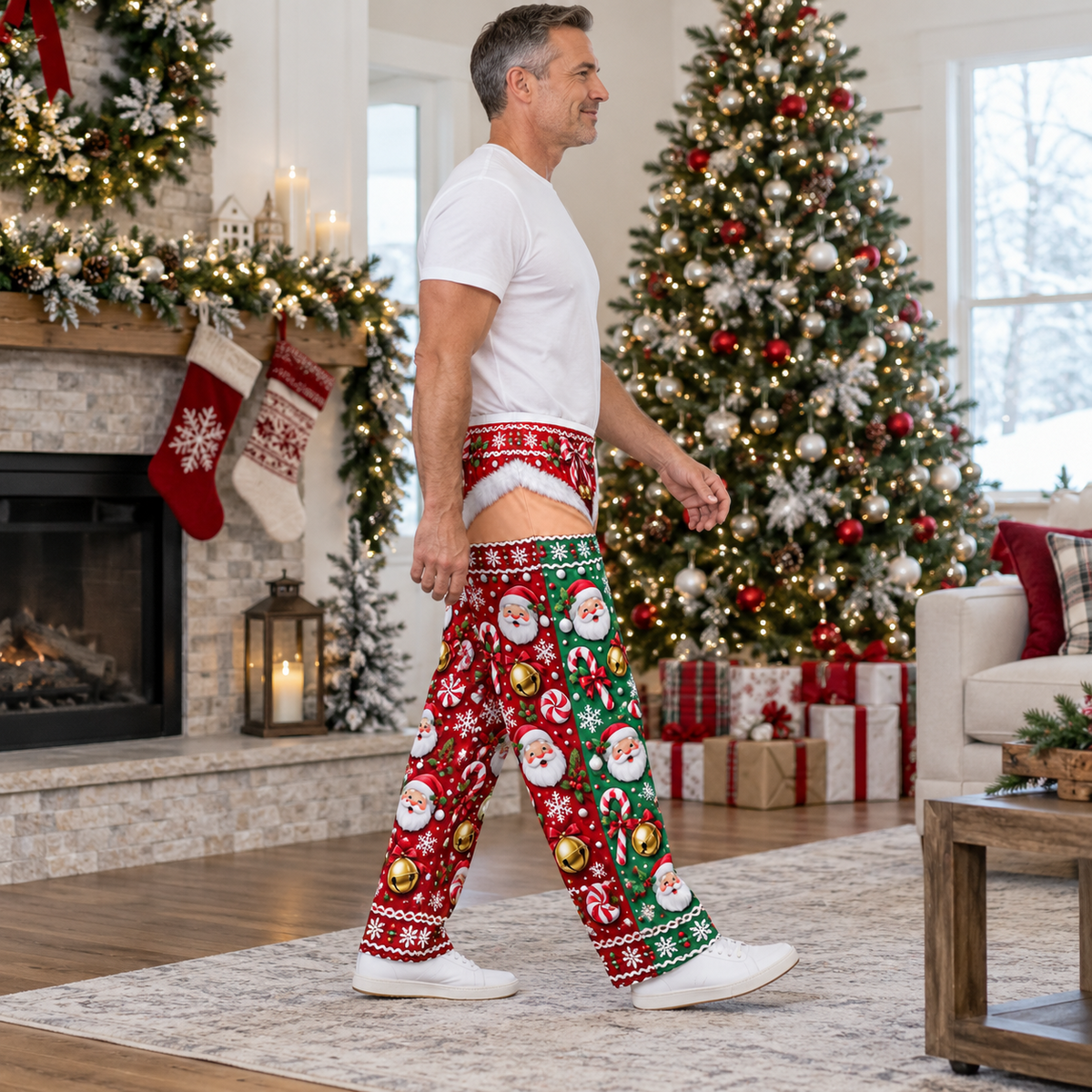 Funny Christmas Pajama Pants Novelty Trompe L'Oeil Print Trousers