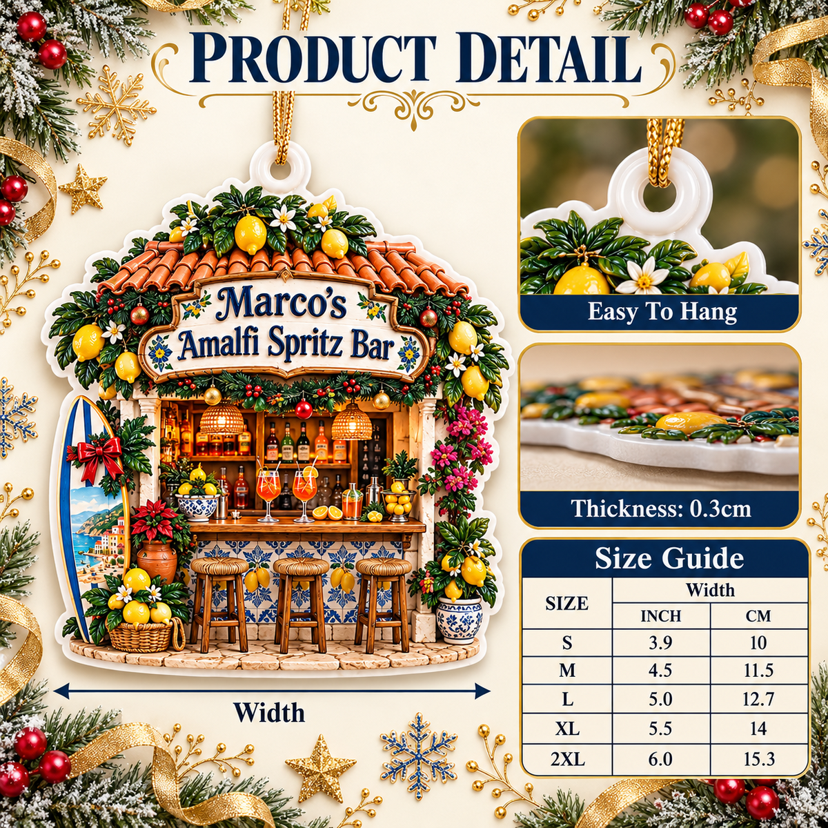 Italian Amalfi Coast Spritz Bar Holiday Hanging Decor - 3D Relief Ornament