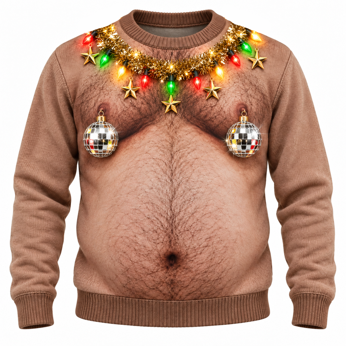 Hairy Chest Christmas Sweatshirt Funny Holiday Garland Tan Pullover