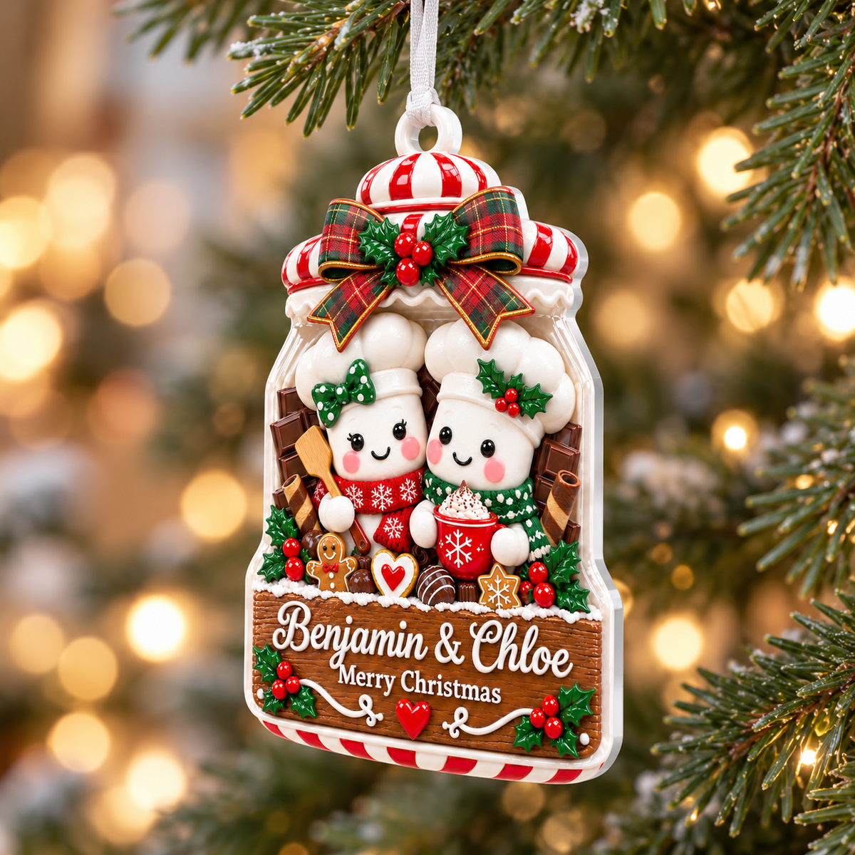 Marshmallow Couple Cookie Jar Christmas Tree Keepsake - 3D Relief Ornament