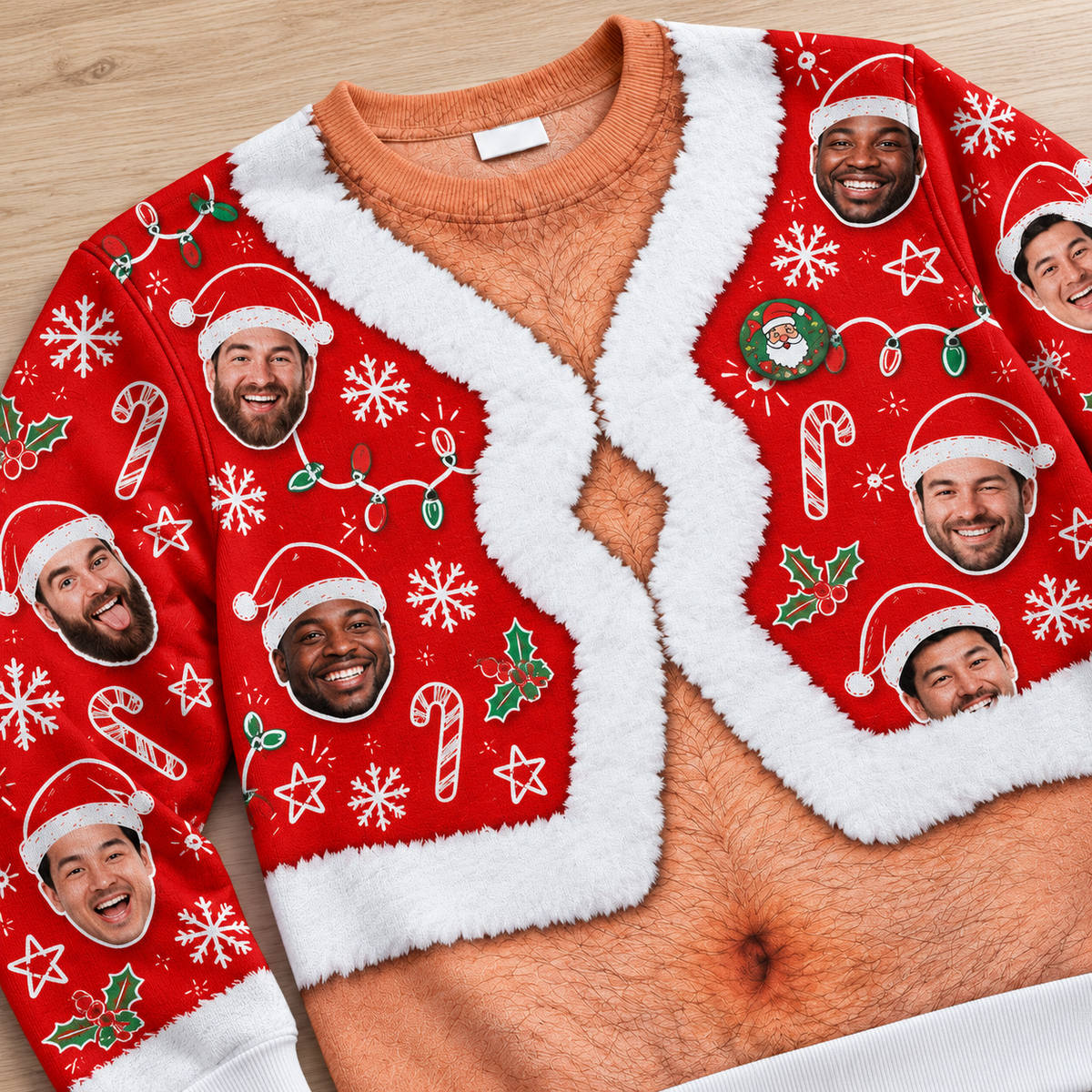 Hairy Chest Christmas Sweatshirt Faux Fur Cardigan Print Pullover