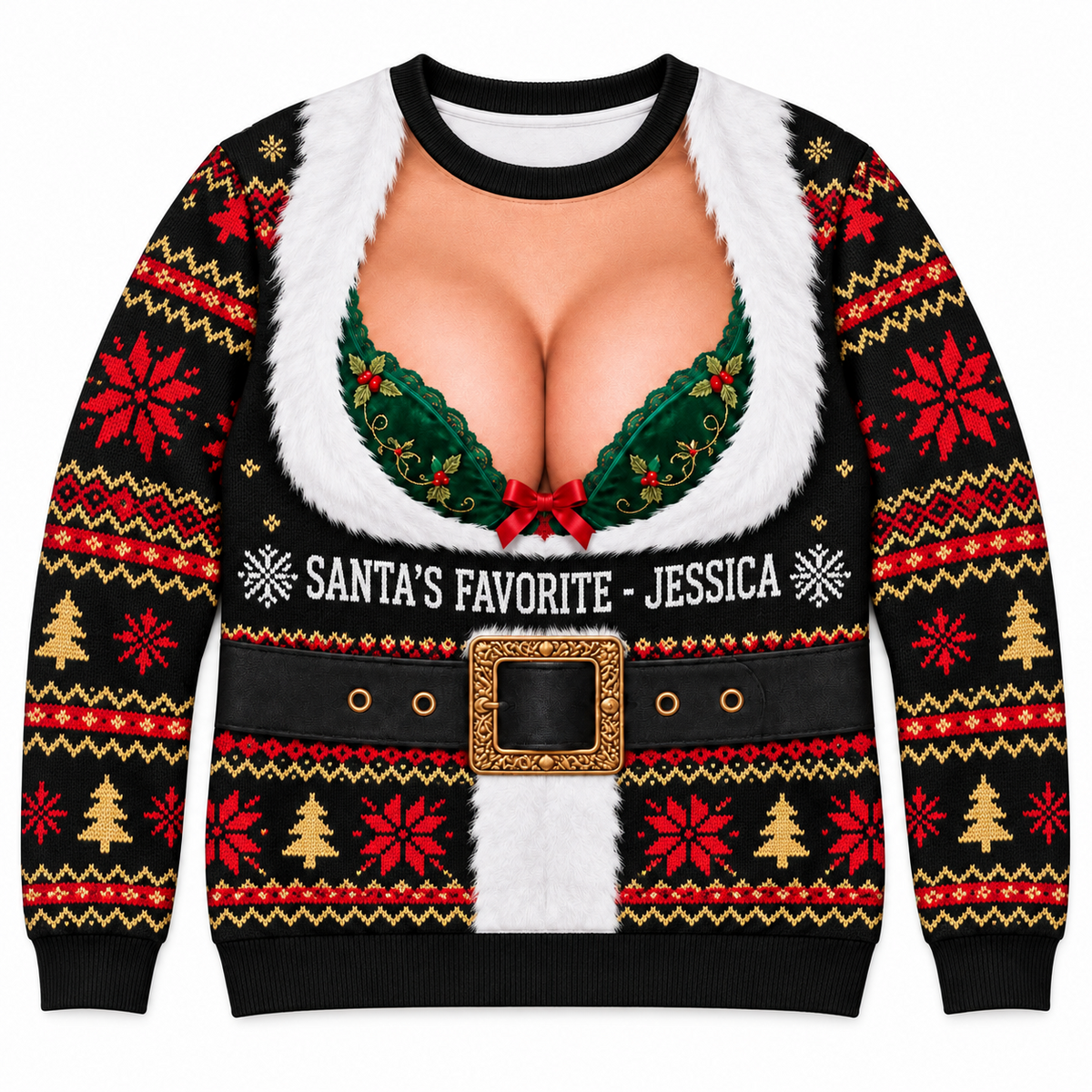 Ugly Christmas Sweatshirt Faux Cleavage Bra Graphic Gag Pullover