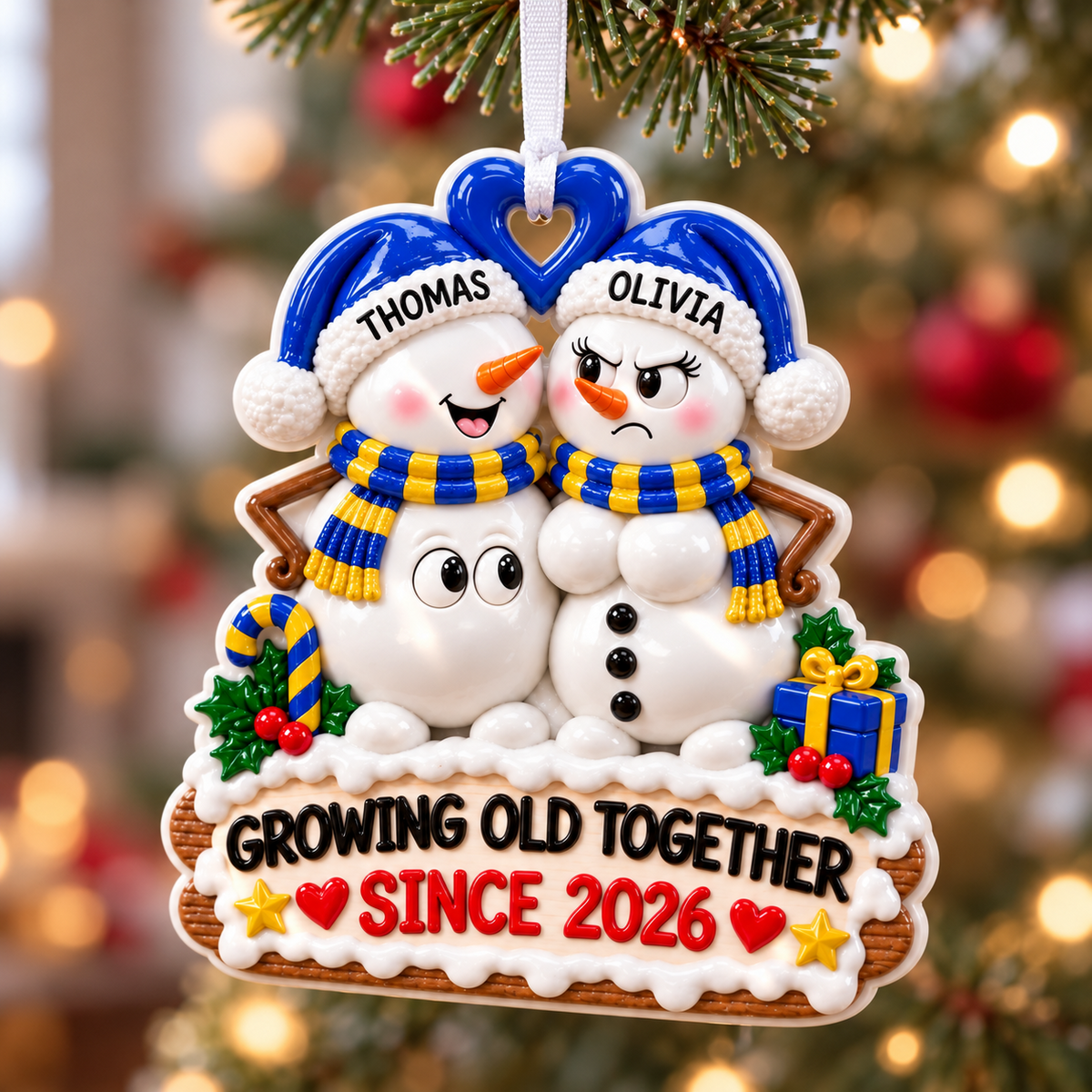 Growing Old Together Anniversary Holiday Keepsake, Winter Christmas Tree Decoration - 3D Relief Ornament