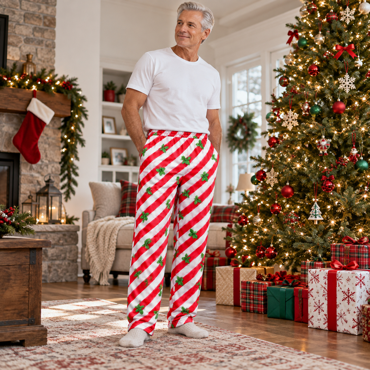 Funny Christmas Pajama Pants with Butt Flap Graphic Print