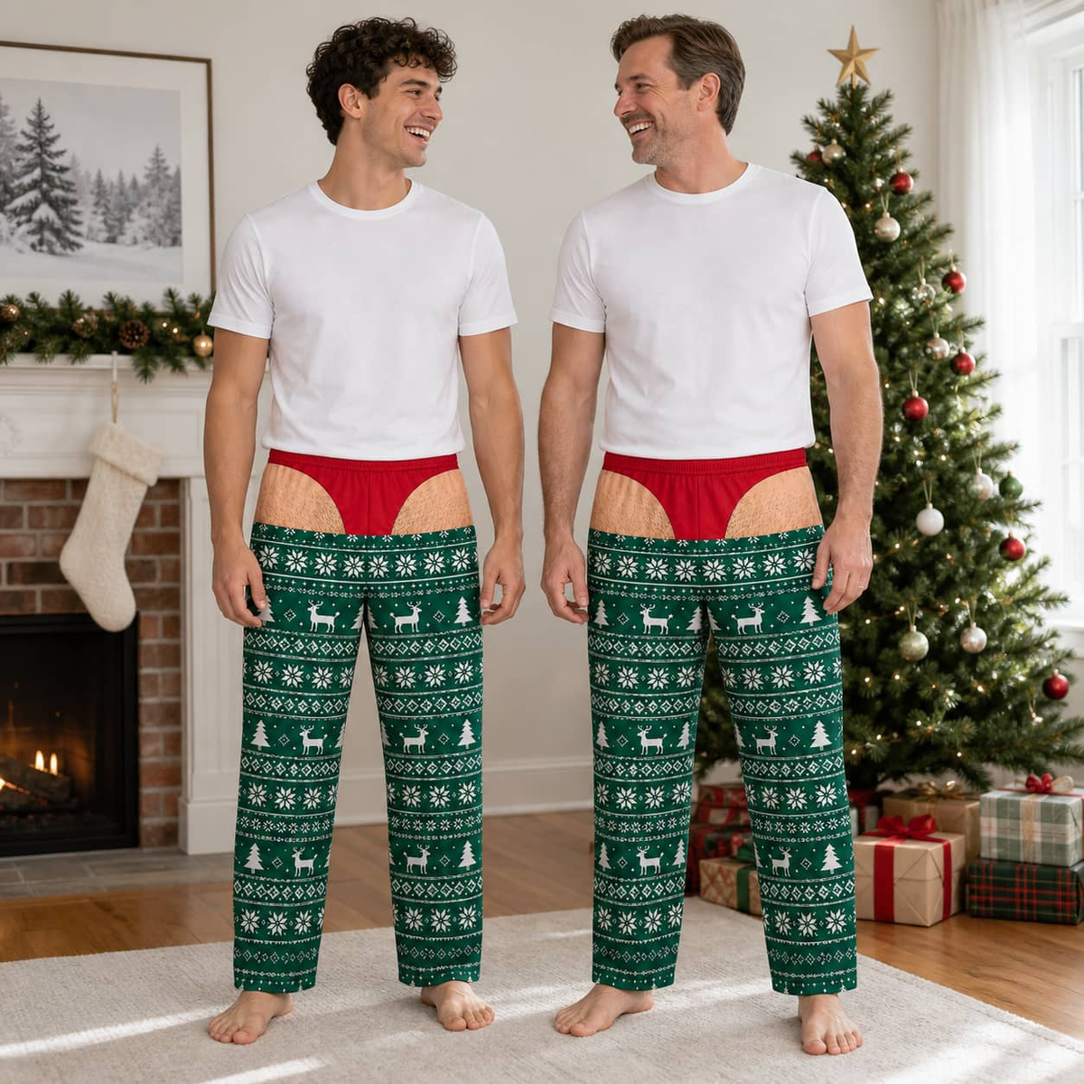Men's Christmas Pajama Pants, Gag Underwear Print Holiday Loungewear
