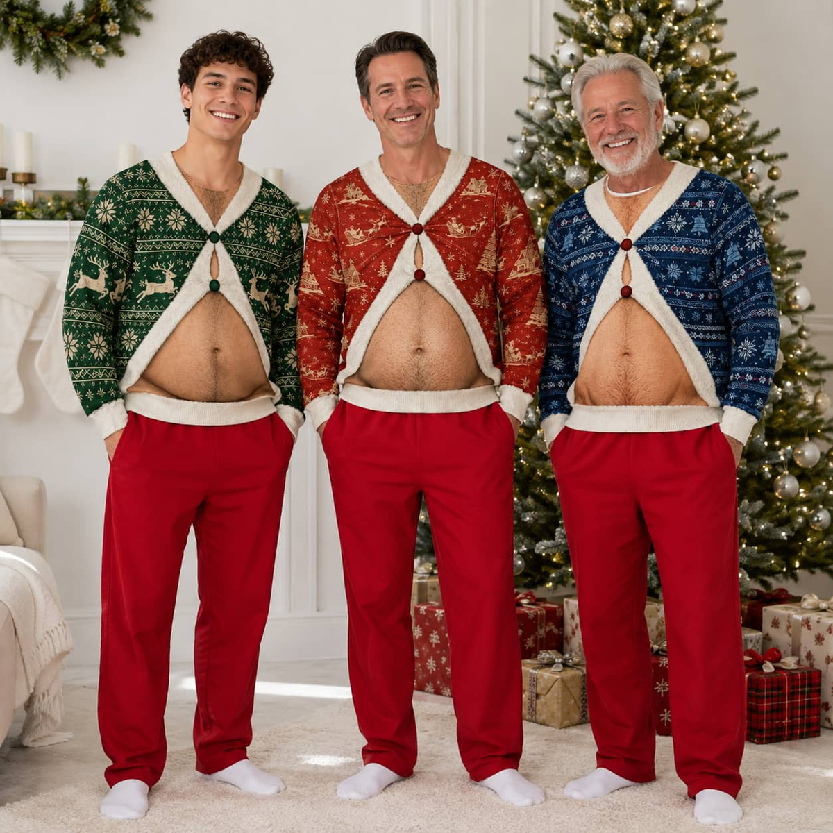 Belly Cutout Ugly Christmas Sweatshirt, Funny Open Stomach Holiday Top
