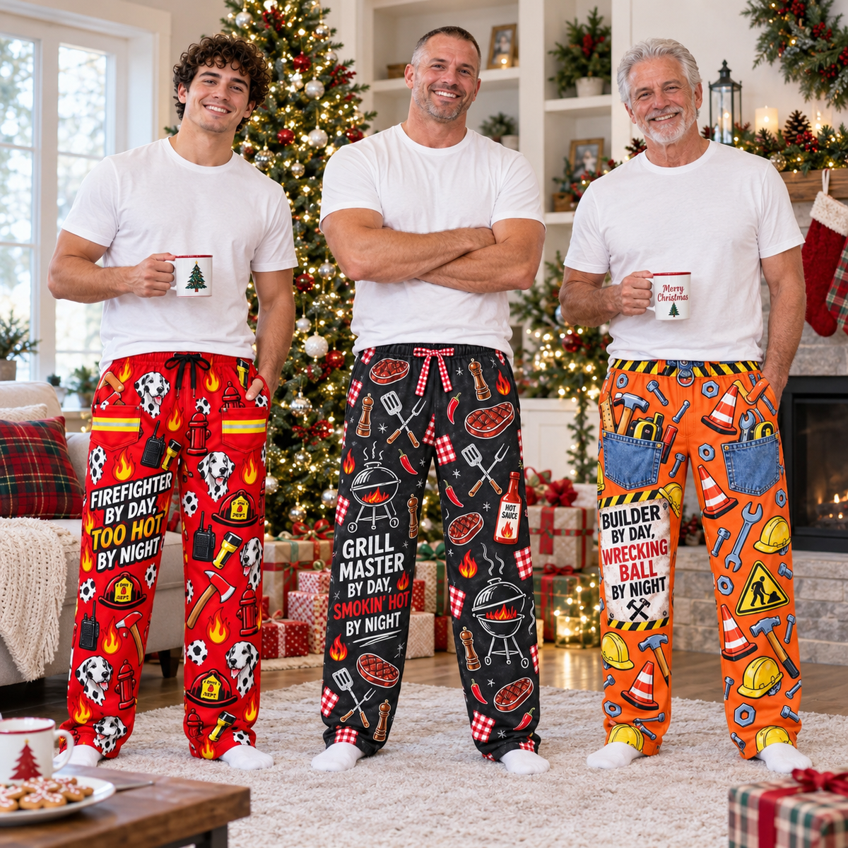 Mens Novelty Pajama Pants Graphic Print Drawstring Lounge Bottoms