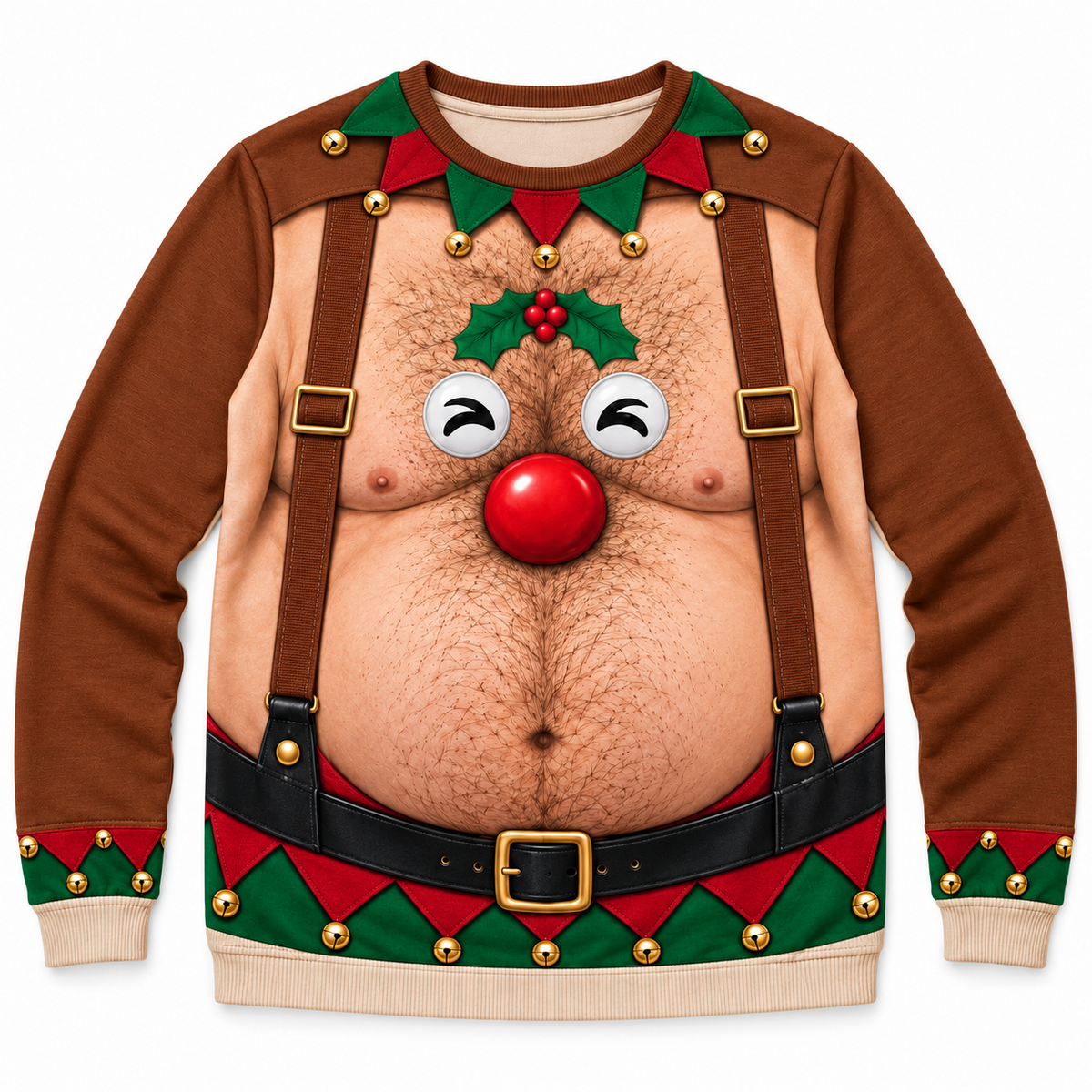 Christmas Sweatshirt Hairy Chest Reindeer Suspenders Pullover