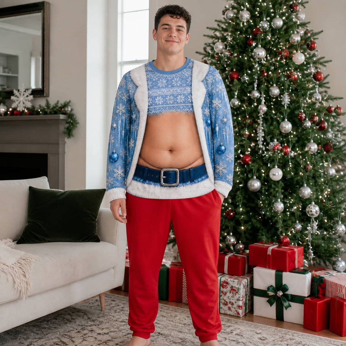 Christmas Sweatshirt Funny Fake Belly Exposed Stomach Graphic Top