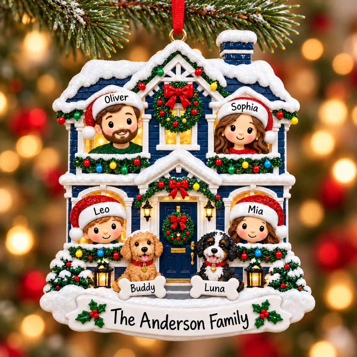 Blank White House Shape Christmas Tree Hanging Plaque with Chimney - 3D Relief Ornament