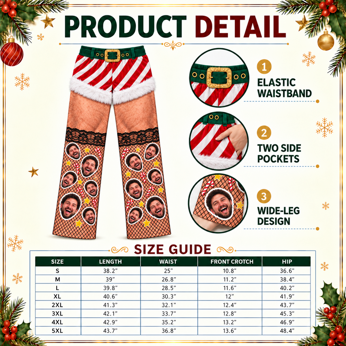 Christmas Pajama Pants Hairy Leg Graphic Holiday Lounge Trousers