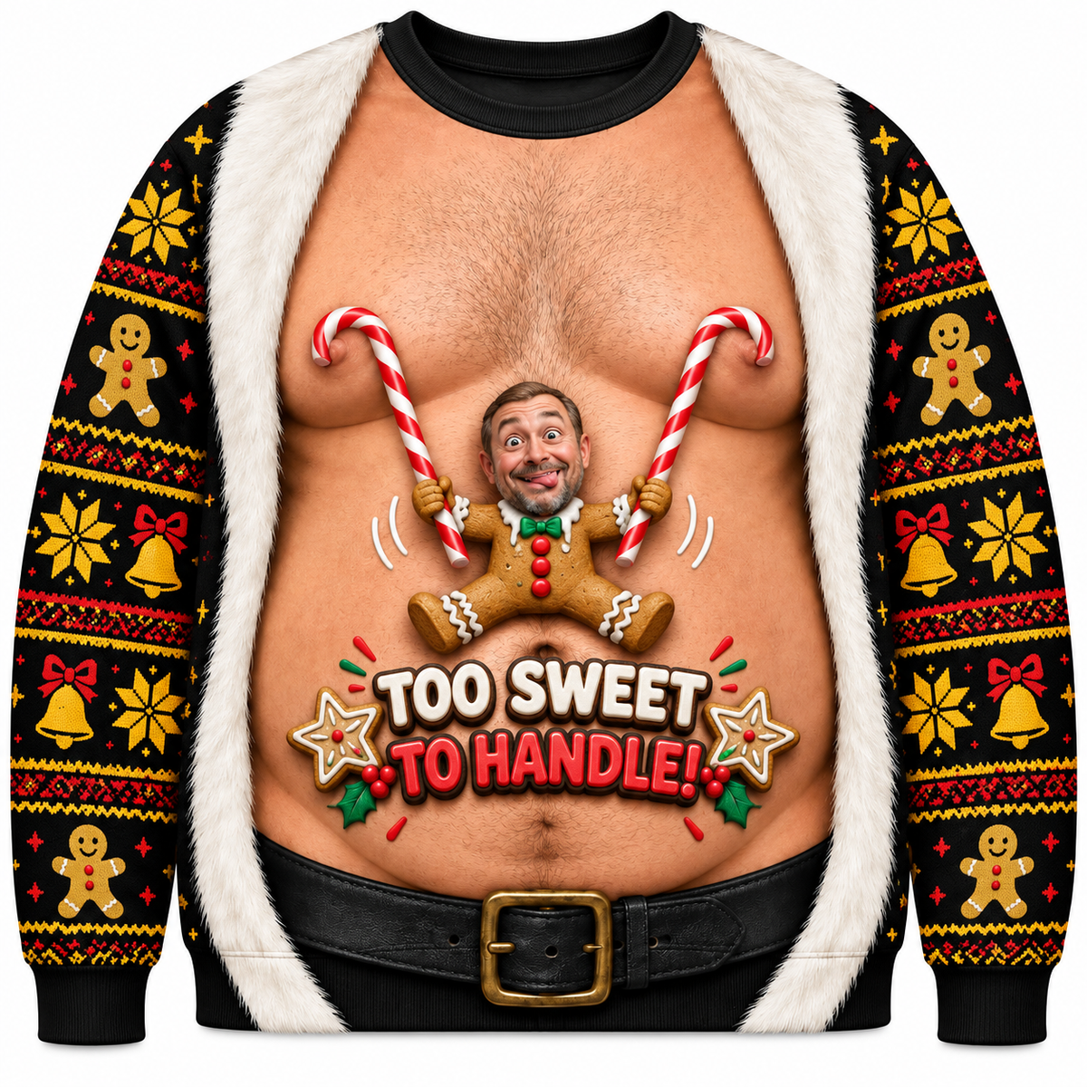 Funny Christmas Sweatshirt Faux Hairy Chest Holiday Graphic Crewneck