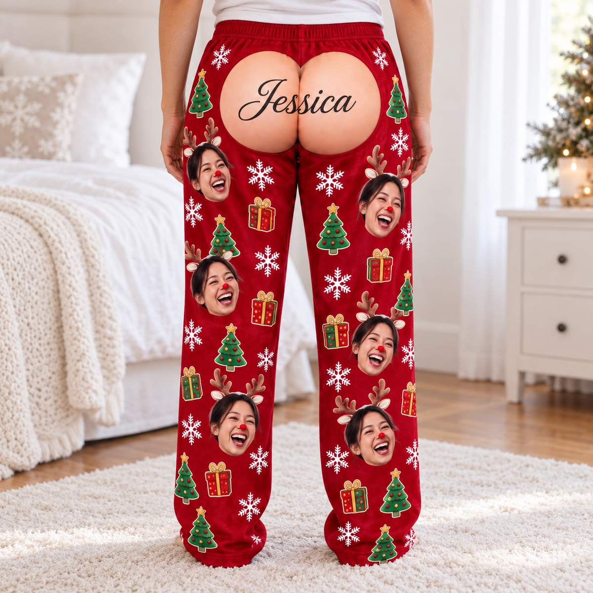 Mens Christmas Pajama Pants Red Holiday Graphic Print Lounge Bottoms
