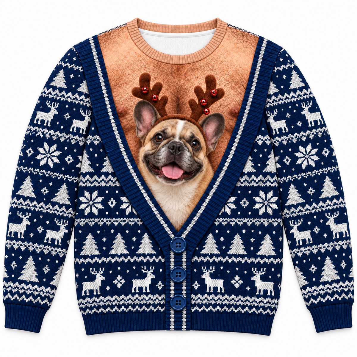 Dog Christmas Sweatshirt Funny Faux Cardigan Holiday Graphic Pullover