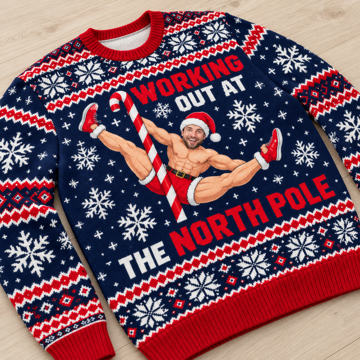 Christmas Sweatshirt Working Out At The North Pole Graphic Crewneck