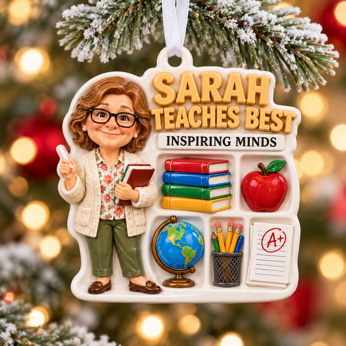 Inspiring Minds Classroom Shelf and Female Teacher Figurine - 3D Relief Ornament