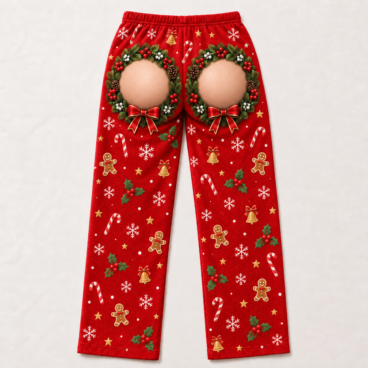Novelty Christmas Pajama Pants Holiday Wreath Gag Print Lounge Bottoms