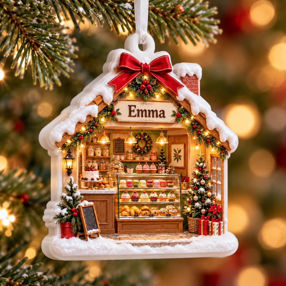 Bakery Shop House Christmas Tree Hanging Decor - 3D Relief Ornament