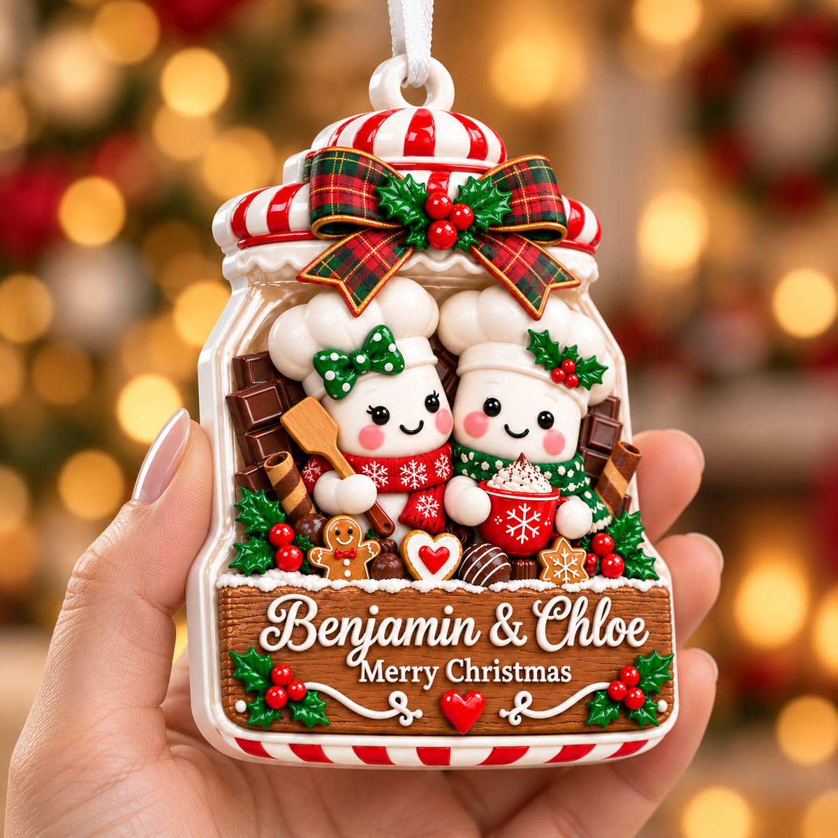 Marshmallow Couple Cookie Jar Christmas Tree Keepsake - 3D Relief Ornament