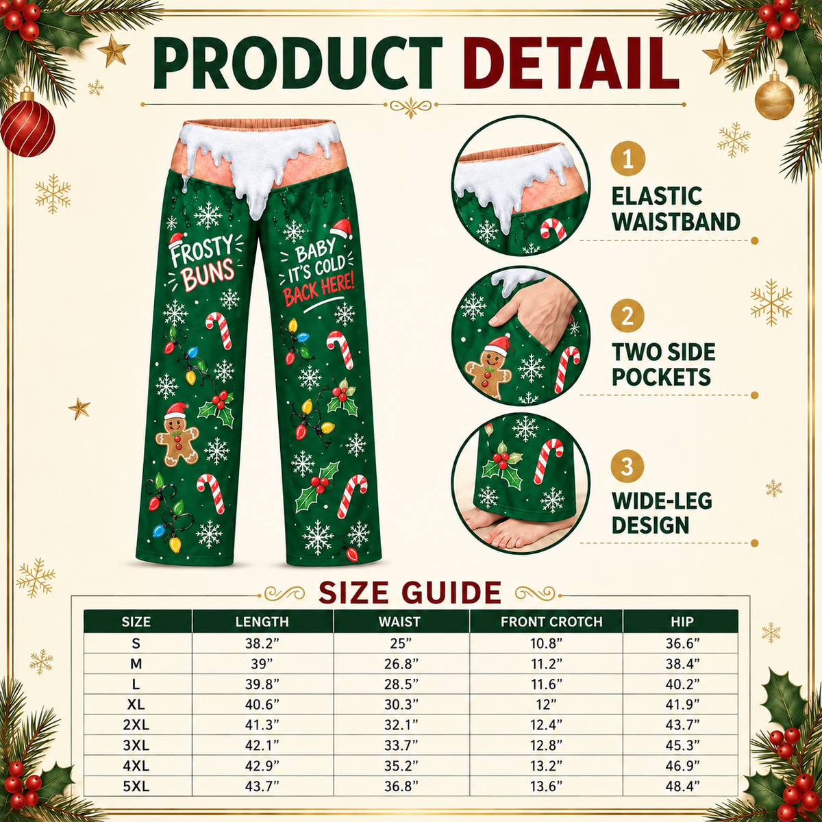 Mens Christmas Pajama Pants Frosty Buns Novelty Holiday Lounge Bottoms