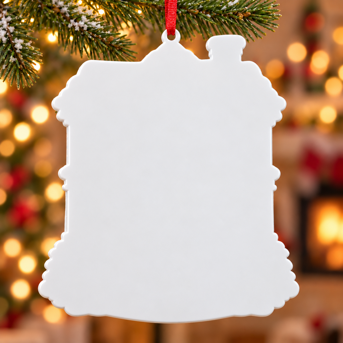 Blank White House Shape Christmas Tree Hanging Plaque with Chimney - 3D Relief Ornament