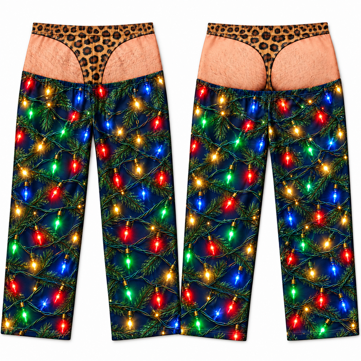 Mens Funny Christmas Pajama Pants Novelty Leopard Thong Gag Sleepwear