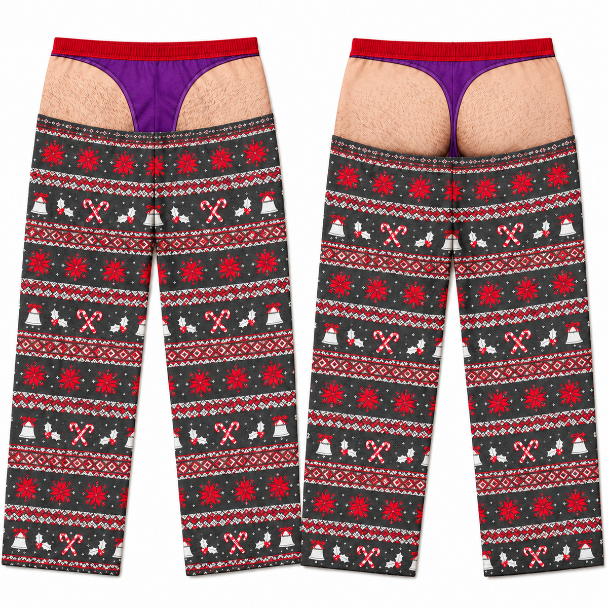 Novelty Faux Thong Christmas Pajama Pants, Graphic Holiday Loungewear