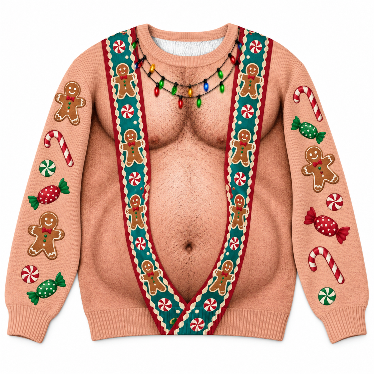Funny Christmas Sweatshirt Hairy Muscle Chest Graphic Pullover