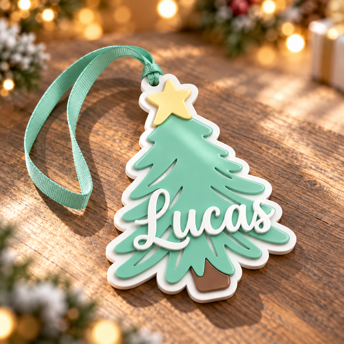 Layered Christmas Tree Holiday Hanging Decoration in Mint Green - 3D Relief Ornament