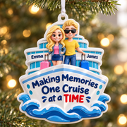 Cruise Ship Couple Vacation Holiday Hanging Decor in Ocean Blue and White - 3D Relief Ornament
