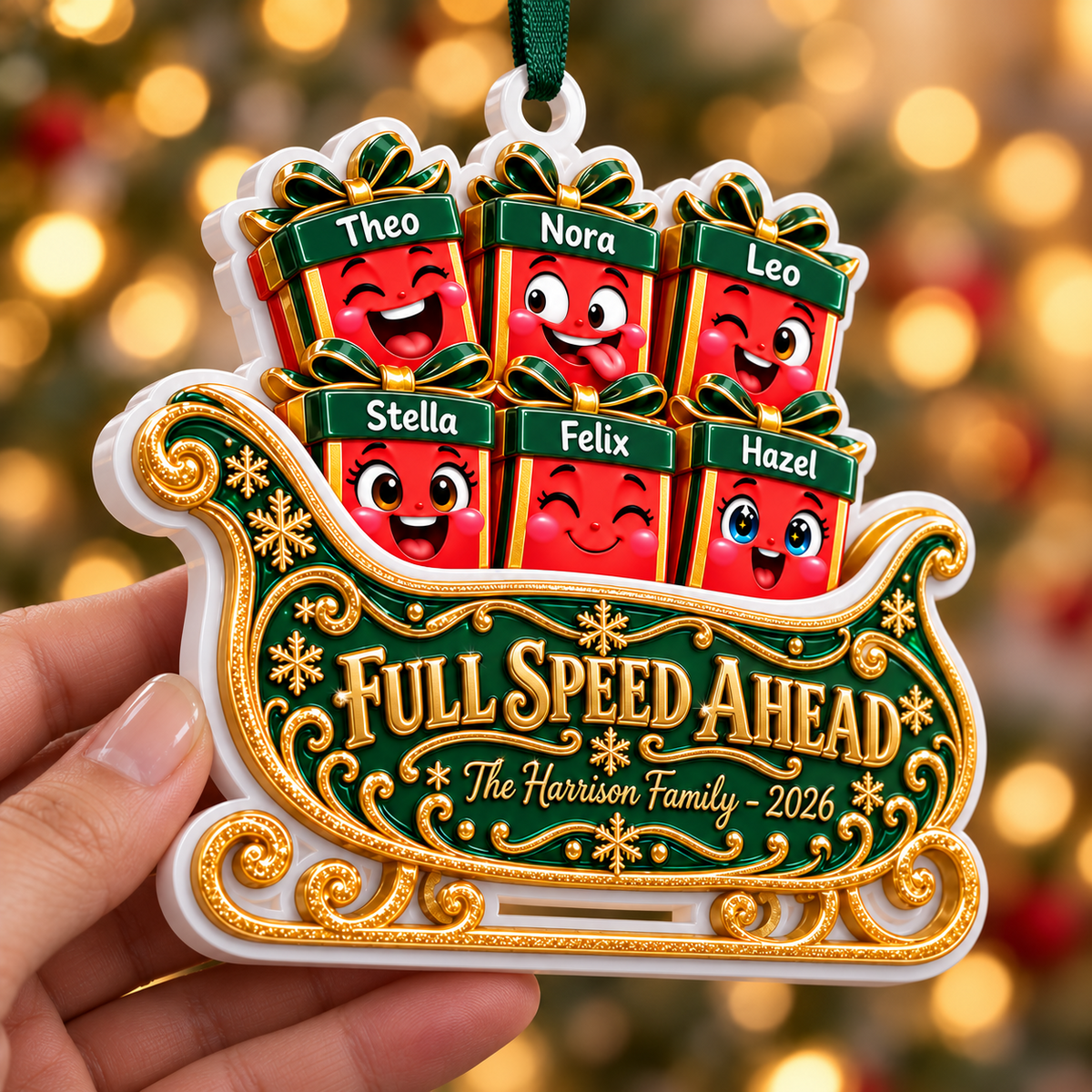 Christmas Sleigh Silhouette Holiday Tree Hanging Decor in White - 3D Relief Ornament
