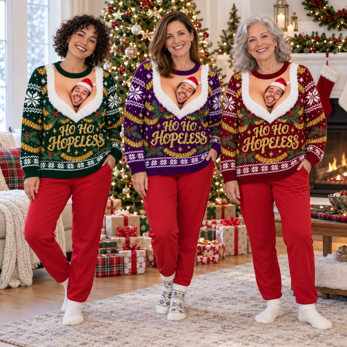 Ugly Christmas Sweatshirt HoHo Hopeless Holiday Graphic Crewneck