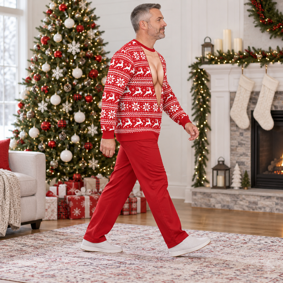 Ugly Christmas Sweater With Cleavage Cutout Funny Fair Isle Pullover