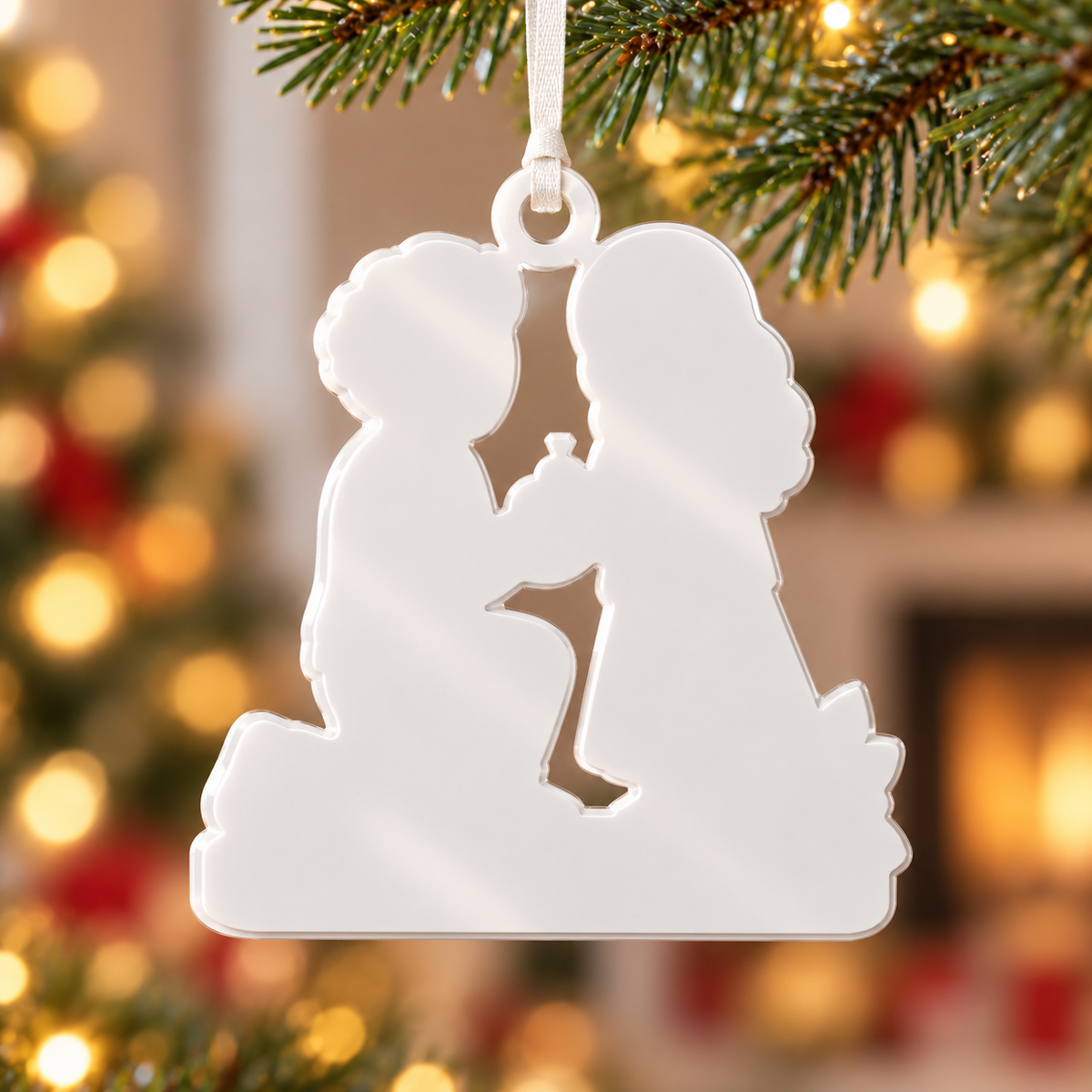 Marriage Proposal Couple Acrylic Tree Hanging Keepsake - 3D Relief Ornament