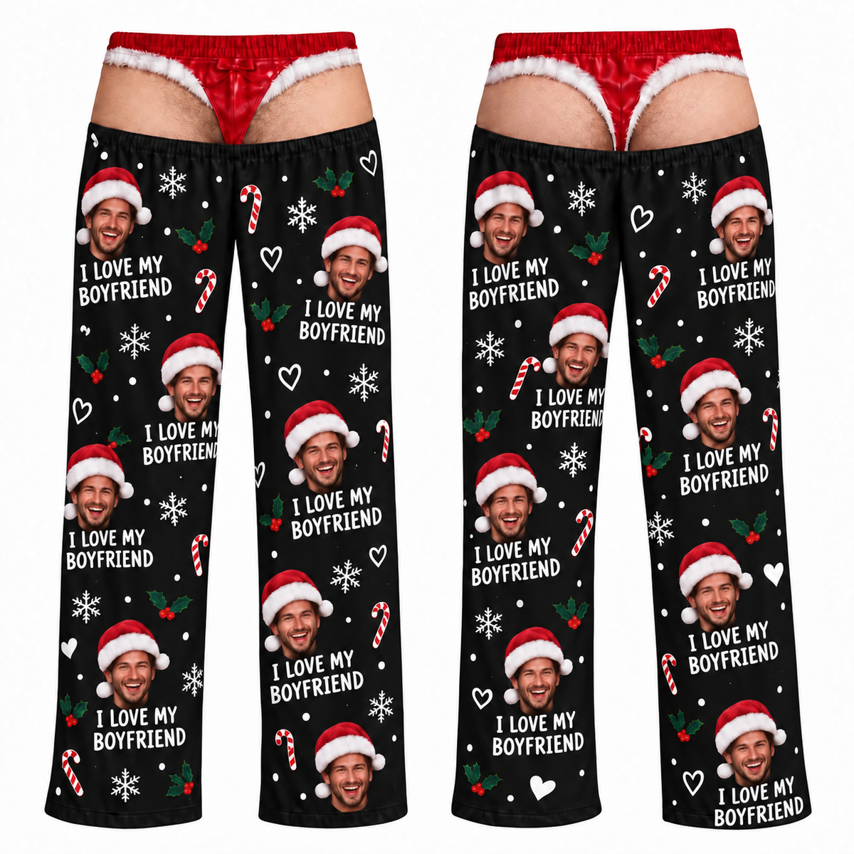 Men Novelty Cutout Pajama Pants Red Christmas Holiday Lounge Trousers
