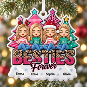 Four Friends Christmas Hanging Keepsake with Winter Holiday Trees - 3D Relief Ornament