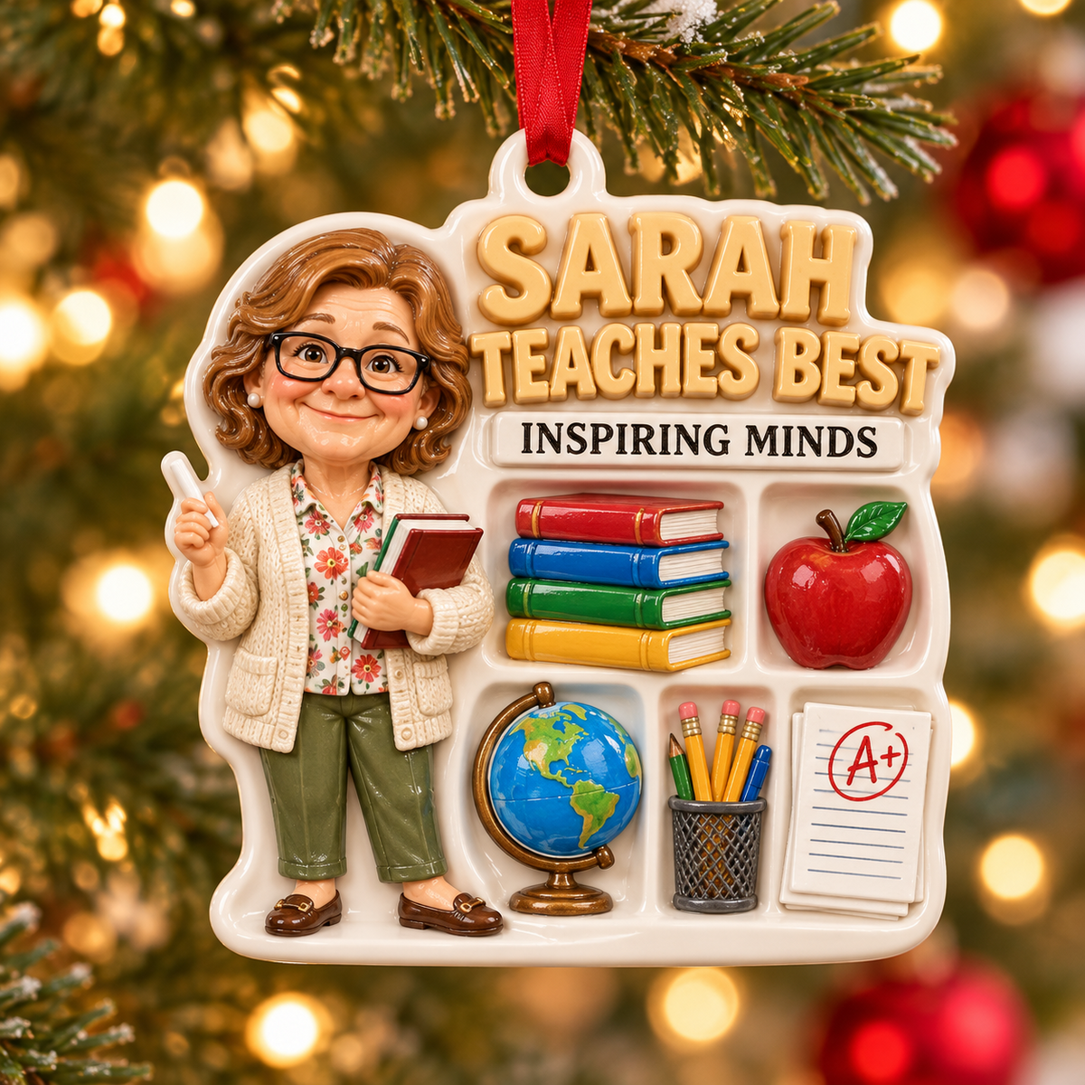 Inspiring Minds Classroom Shelf and Female Teacher Figurine - 3D Relief Ornament