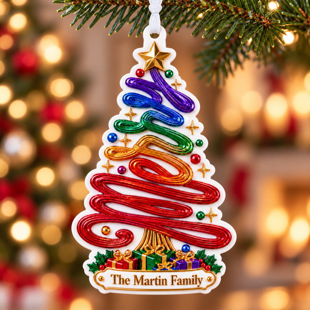 Rainbow Swirl Christmas Tree Acrylic Plaque Holiday Tree Hanging Decor - 3D Relief Ornament