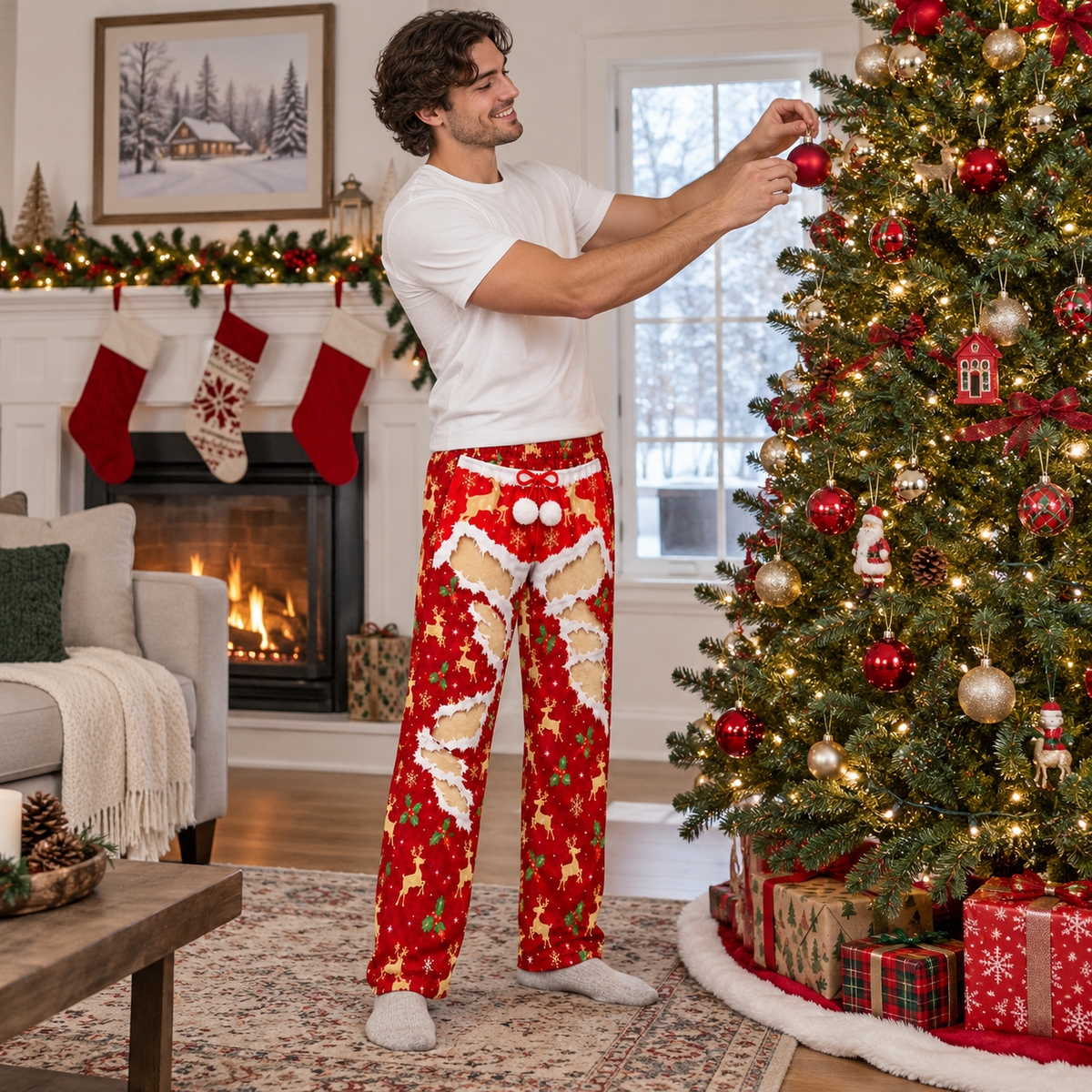 Funny Christmas Pajama Pants Novelty Ripped Graphic Lounge Bottoms