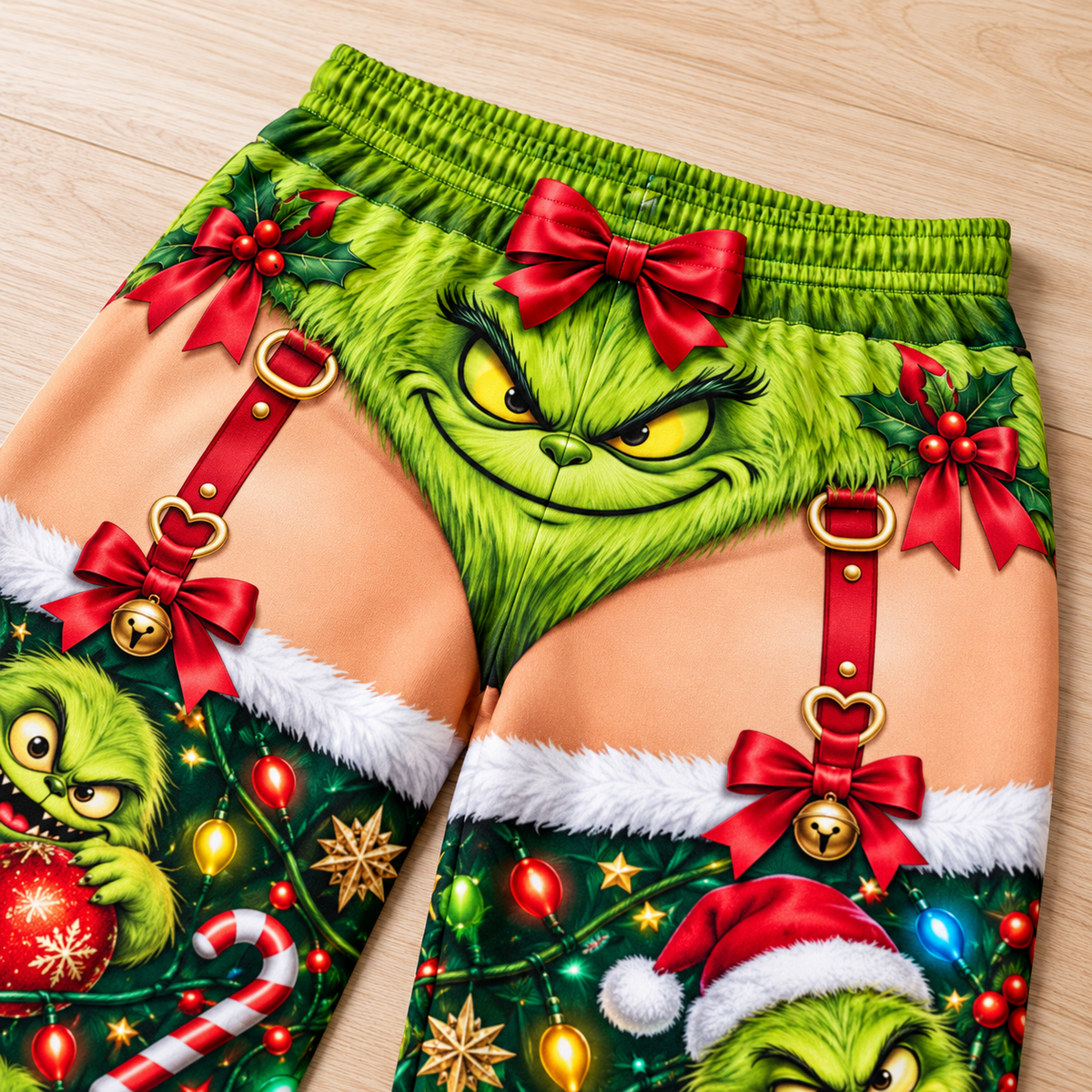 Christmas Pajama Pants Novelty Holiday Garter Print Lounge Trousers