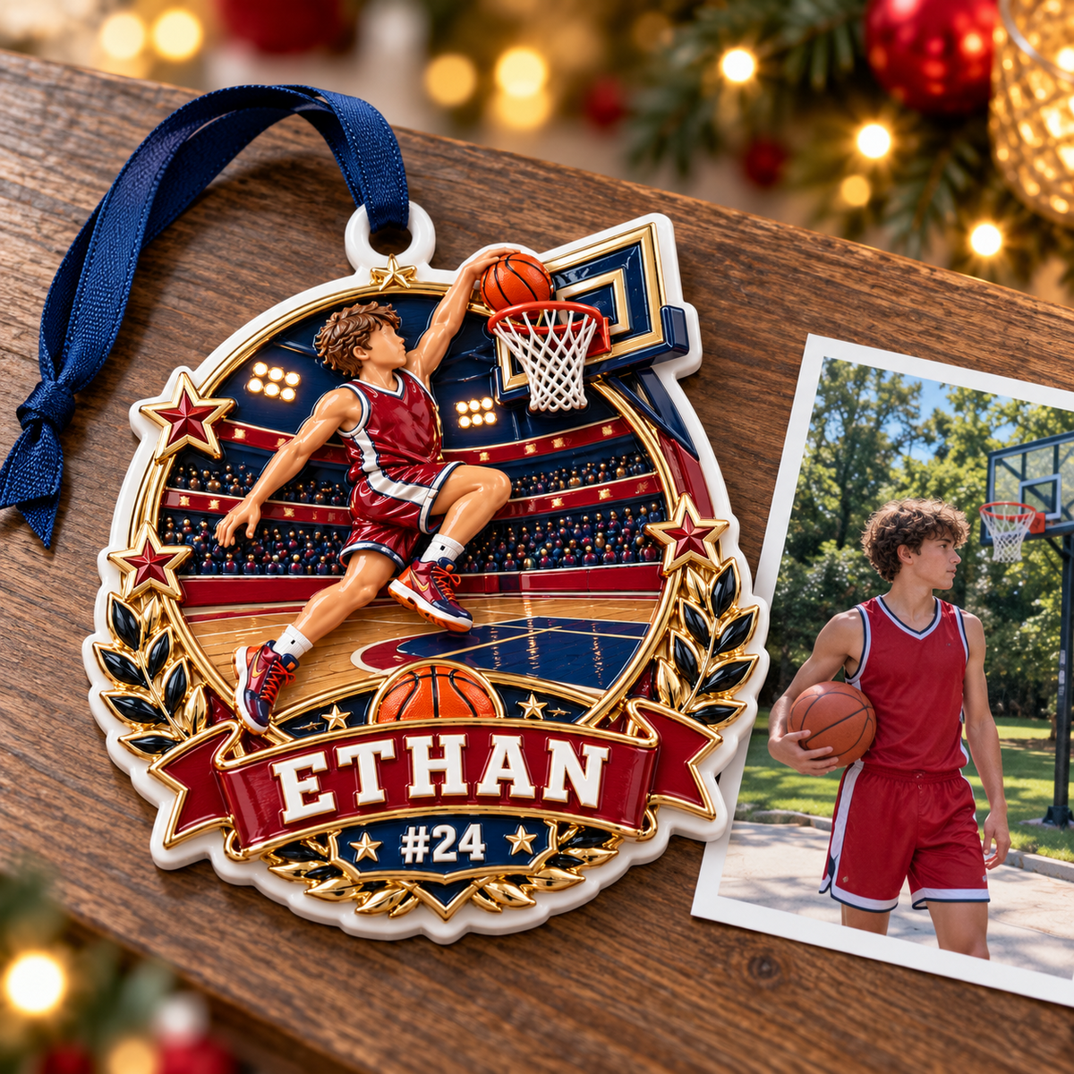 Basketball Player Slam Dunk Holiday Tree Keepsake - 3D Relief Ornament