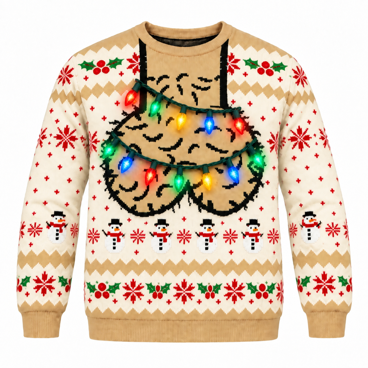 Funny Christmas Sweatshirt with Hairy Jingle Balls String Lights