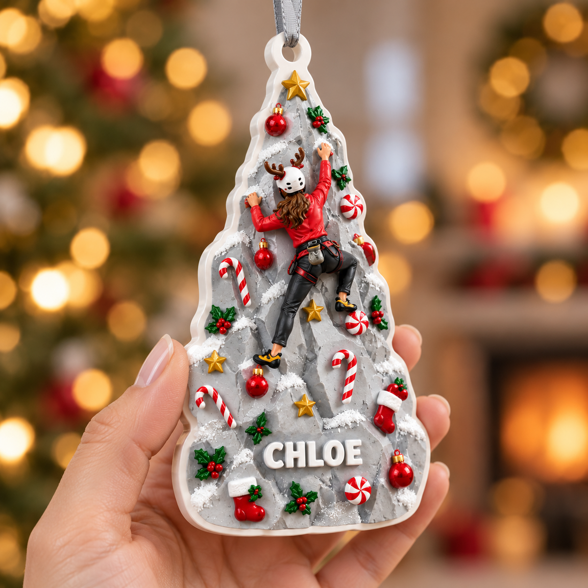 Rock Climbing Pine Tree Holiday Bauble Hanging Acrylic Keepsake - 3D Relief Ornament