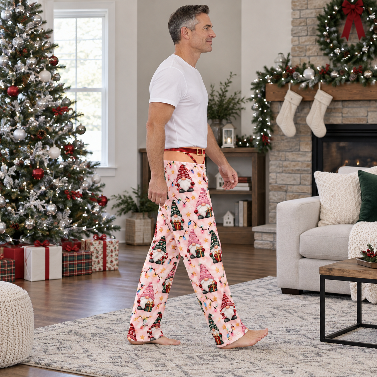 Womens Christmas Cutout Pajama Pants Holiday Print Lounge Bottoms
