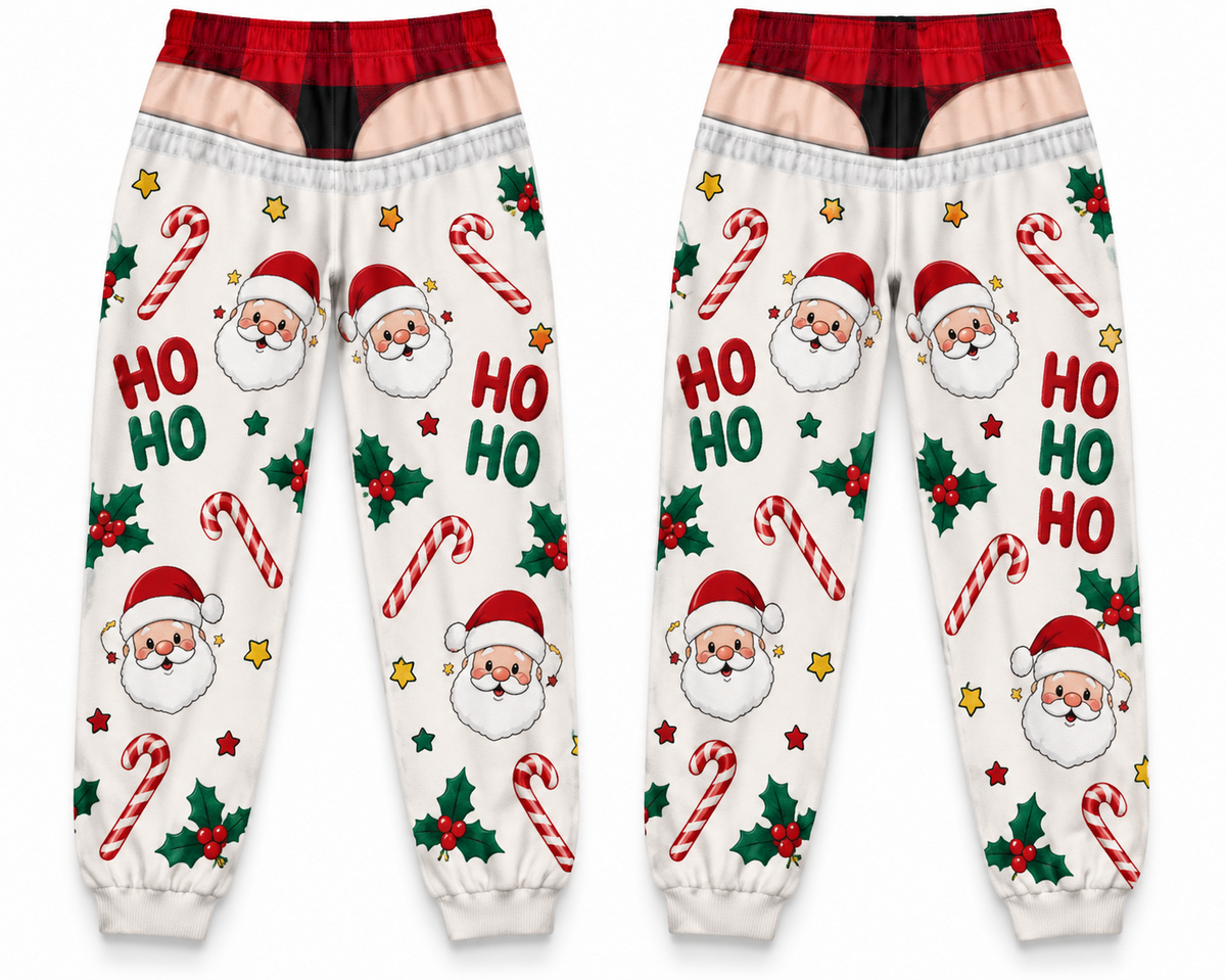 Mens Christmas Gag Pajama Pants Novelty Boxer Waistband Joggers