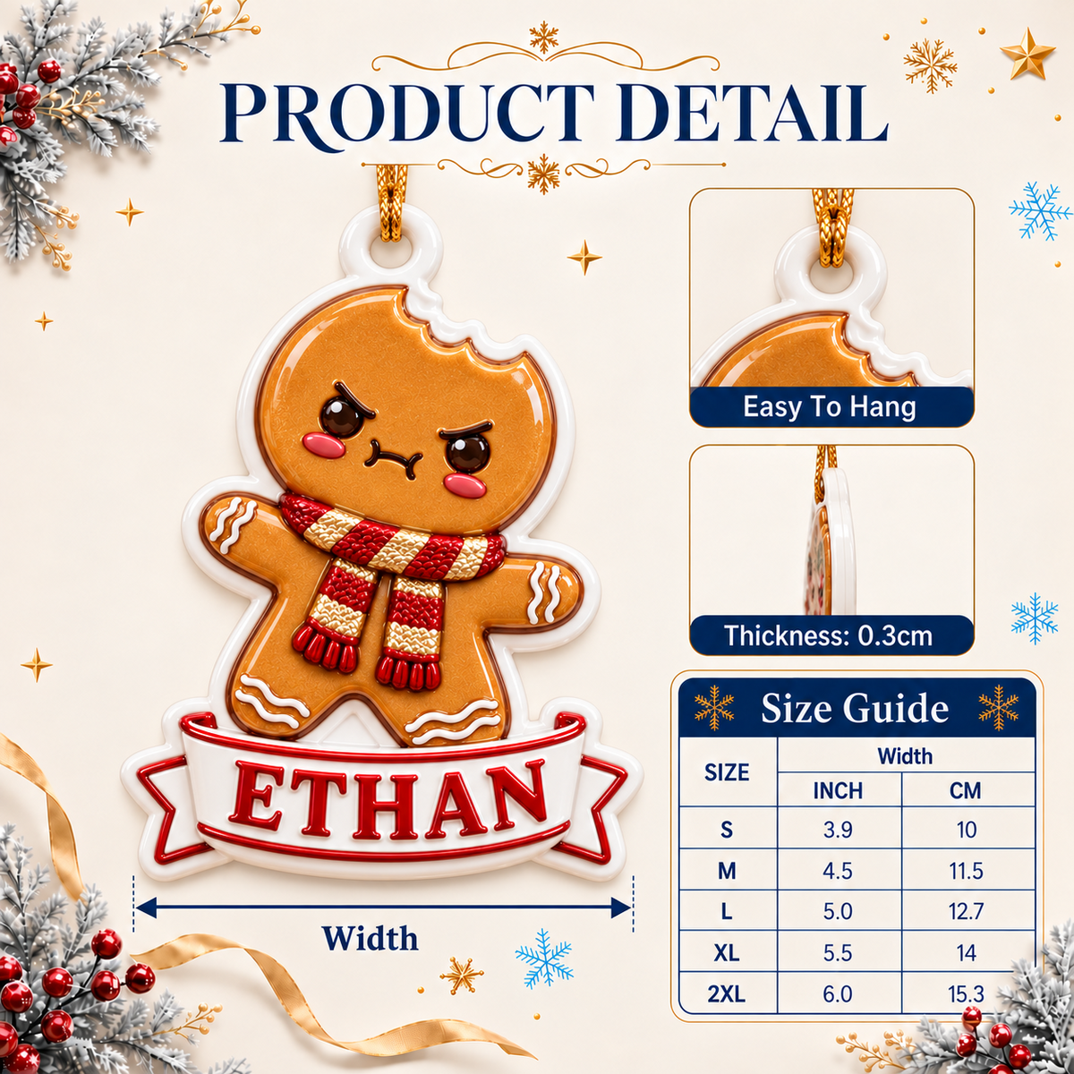 Bitten Gingerbread Cookie Banner White Ceramic Holiday Tree Decor - 3D Relief Ornament