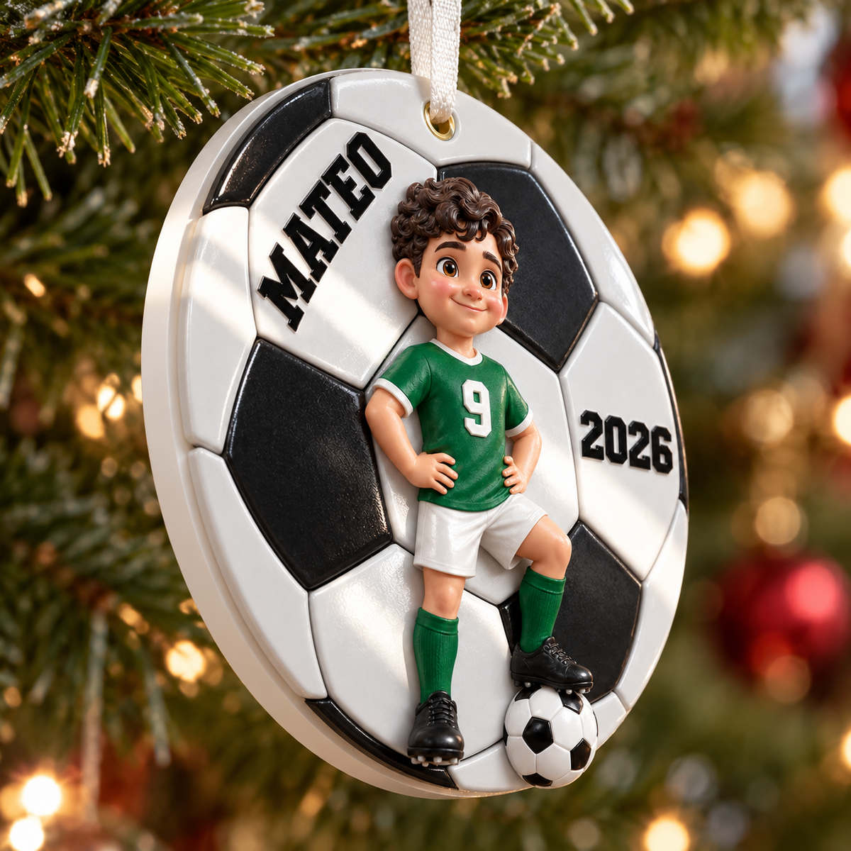Soccer Ball 2026 Black and White Sports Keepsake Hanging Bauble - 3D Relief Ornament