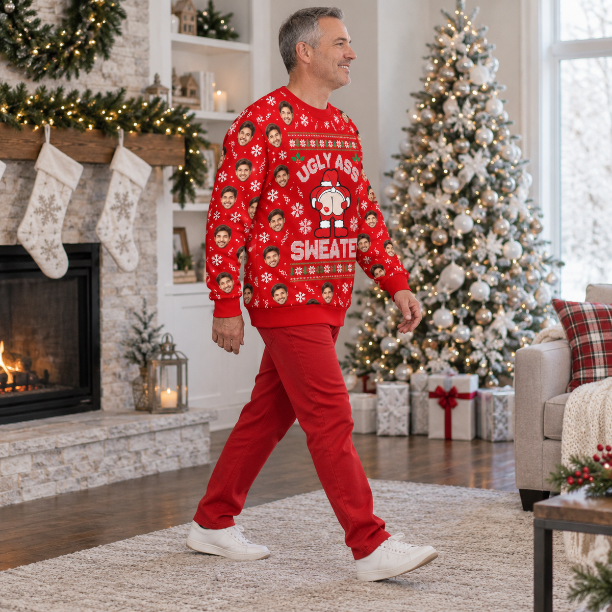 Ugly Ass Christmas Sweatshirt, Funny Butt Graphic Holiday Crewneck